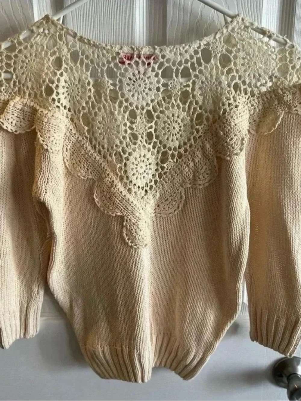 Vintage Carrie Crochet Yoke Sweater S